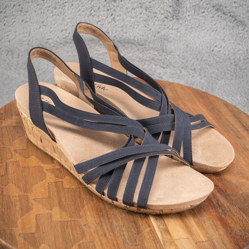 LIFESTRIDE WOMEN HEEL SANDAL US 9.5 M MALLORY BLUE‎ MICRO STRAPPY WEDGE